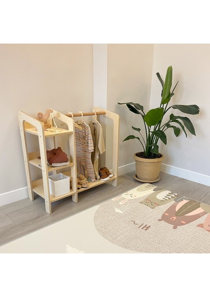 Montessori Gardırop, Çocuk Odası Giysi Askılığı - Naturel