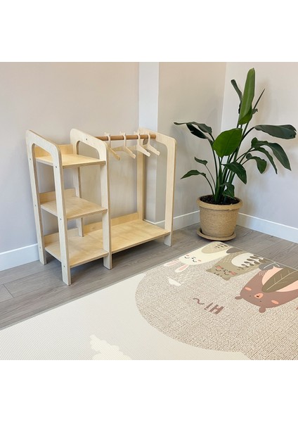 Montessori Gardırop, Çocuk Odası Giysi Askılığı - Naturel