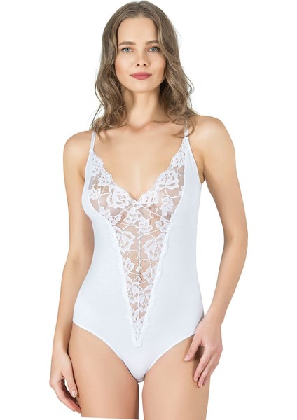 Kadın Dantel Detaylı Süprem Pamuklu Likralı Ince Askılı Çıtçıtlı Body Zıbın