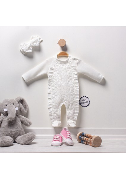Fırfırlı Güpürlü Kız Bebek Tulumu