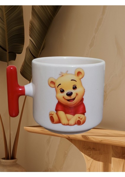 Sevimli Winnie Ayı Çift Taraf Baskılı Kupa Bardak (Kırmızı T)