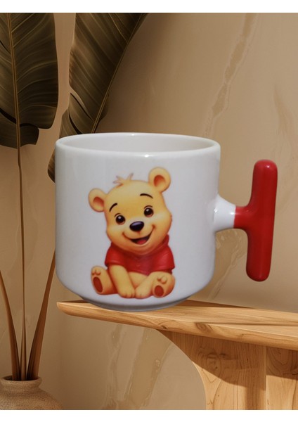 Sevimli Winnie Ayı Çift Taraf Baskılı Kupa Bardak (Kırmızı T)