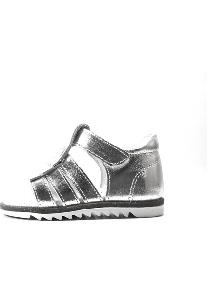 P.100 Deri Gri & Beyaz Cırtlı Ortopedik Kız Çocuk Bebek Sandalet modelleri