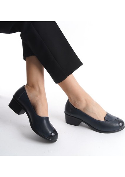Deri Anatomik Taban Comfort Lacivert Kadın Ayakkabı modelleri