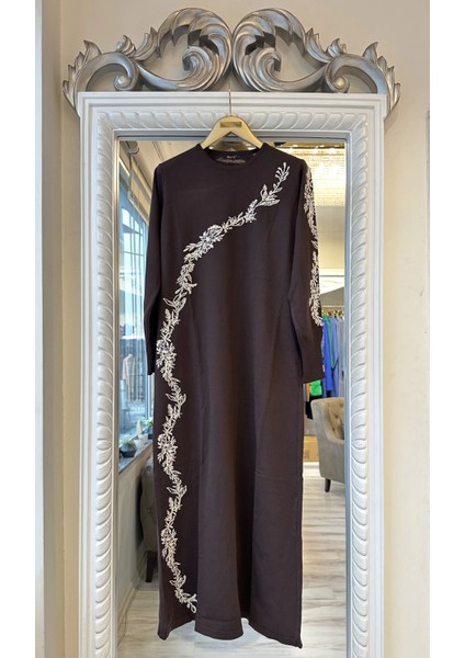 6848 Işlemeli Kahverengi Triko Elbise fiyatları