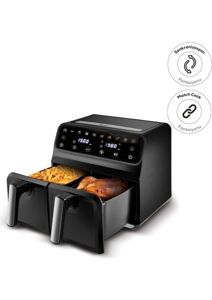 Xxxl 4+4 Litre Çift Hazne Dijital Kullanım 7 Pişirme Modu -Makinede Yıkanabilir Airfryer