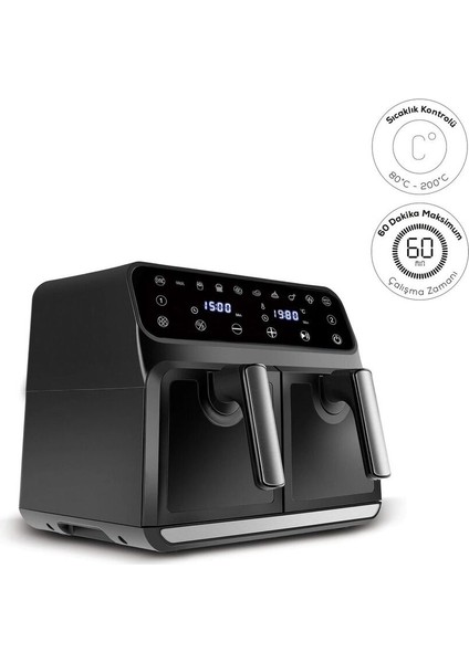 Xxxl 4+4 Litre Çift Hazne Dijital Kullanım 7 Pişirme Modu -Makinede Yıkanabilir Airfryer