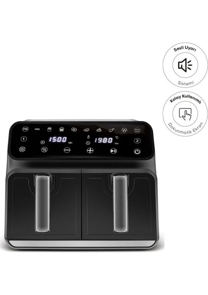 Xxxl 4+4 Litre Çift Hazne Dijital Kullanım 7 Pişirme Modu -Makinede Yıkanabilir Airfryer