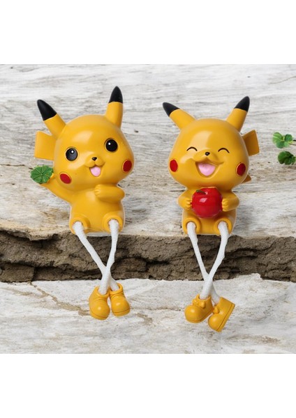 Pokemon Pikachu Ayakları Sallanan 2li Biblo Seti Dekoratif Ürün Ev Ofis Yeni Yıl Doğum Günü si