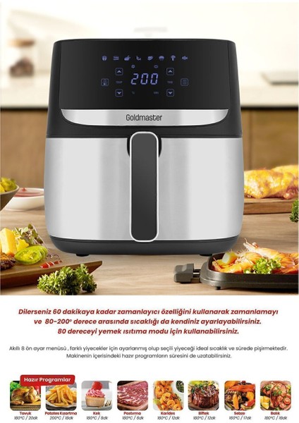 Optima 1700 Watt Xl Dijital Dokunmatik 8 Ön Programlı Airfryer Yağsız Kızartma Sıcak Hava Fritöz fiyatları