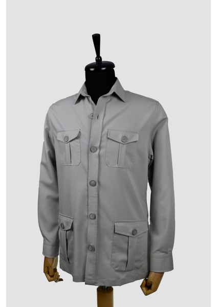 Relax Fit Düğmeli Cepli Düz Pamuk Karışımlı Uzun Kollu Alt-Üst Takım Gömlek fiyatları