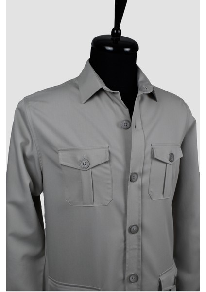 Relax Fit Düğmeli Cepli Düz Pamuk Karışımlı Uzun Kollu Alt-Üst Takım Gömlek fırsatları