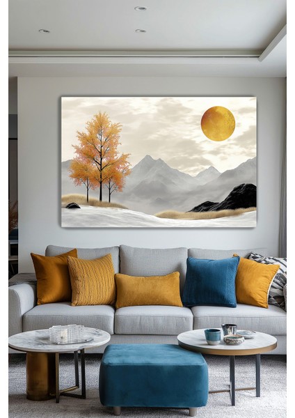 Altın Güz Rüzgarı Kanvas Duvar Tablosu Dekoratif Manzara Salon Oturma Odası Antre Dekor Büyük