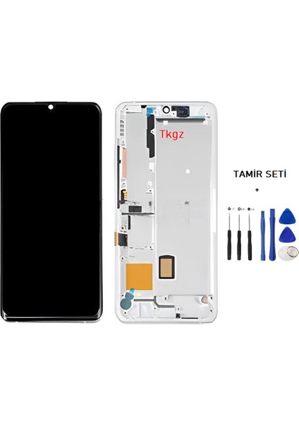 Xiaomi Mi Note 10 Lite Uyumlu LCD Ekran Dokunmatik Servis Orijinali Çıtalı Beyaz + Tamir Seti