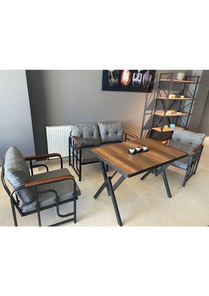 Serdem 2+1+1+Masa Bahçe Balkon Mobilya Takımı Gri