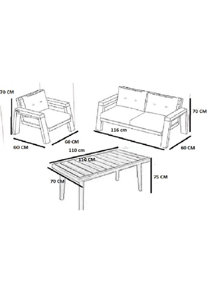 Serdem 2+1+1+Masa Bahçe Balkon Mobilya Takımı Gri modelleri