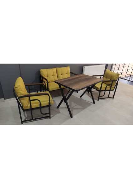 Serdem 2+1+1+Masa Bahçe Balkon Mobilya Takımı Sarı