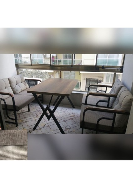 Serdem 2+1+1+Masa Bahçe Balkon Mobilya Takımı Cappicino-Kazayağı