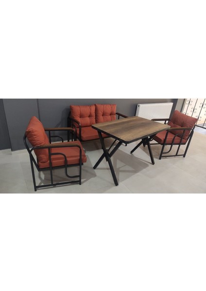 Serdem 2+1+1+Masa Bahçe Balkon Mobilya Takımı Turuncu