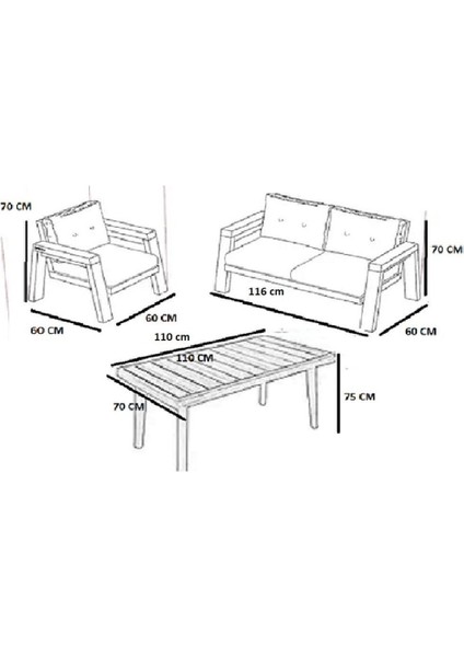Serdem 2+1+1+Masa Bahçe Balkon Mobilya Takımı Turuncu modelleri