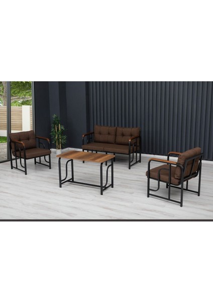 Serdem 2+1+1+Sehpa Bahçe Balkon Mobilya Takımı Kahve