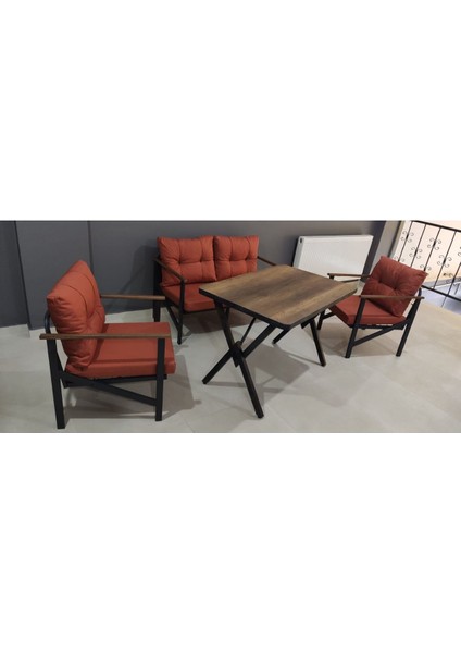 (L x )Serdem 2+1+1+Masa Bahçe Balkon Mobilya Takımı Turuncu