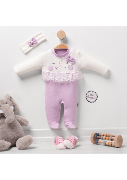 Fiyonklu Güpürlü Tavşan Kız Bebek Tulumu