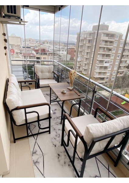 Serdem 2+1+1+Sehpa Bahçe Balkon Mobilya Takımı Krem