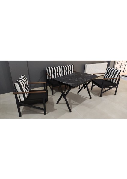(L x )Serdem 2+1+1+Masa Bahçe Balkon Mobilya Takımı Zebra