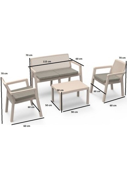 (L x )Serdem 2+1+1+Sehpa Bahçe Balkon Mobilya Takımı Gri fiyatları