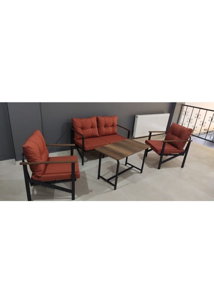(L x )Serdem 2+1+1+Sehpa Bahçe Balkon Mobilya Takımı Turuncu