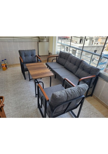 Serdem 3+1+1+Sehpa Bahçe Balkon Mobilya Takımı Gri