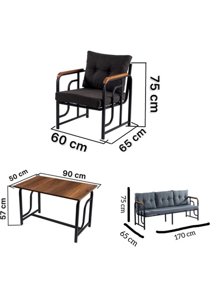 Serdem 3+1+1+Sehpa Bahçe Balkon Mobilya Takımı Gri modelleri