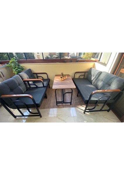 Serdem 2+1+1+Sehpa Bahçe Balkon Mobilya Takımı Antrasit