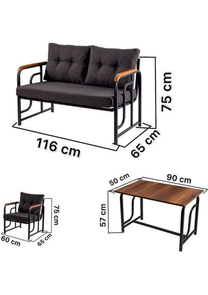 Serdem 2+1+1+Sehpa Bahçe Balkon Mobilya Takımı Antrasit fırsatları