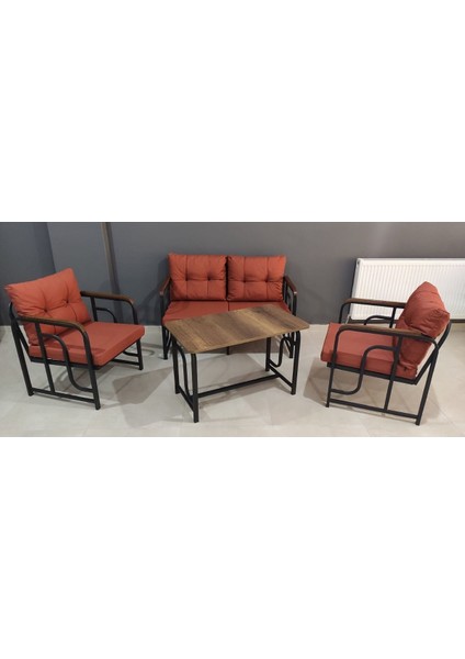 Serdem 2+1+1+Sehpa Bahçe Balkon Mobilya Takımı Turuncu