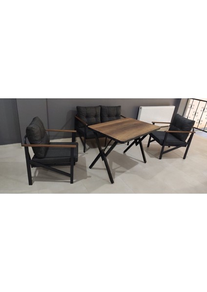 (L x )Serdem 2+1+1+Masa Bahçe Balkon Mobilya Takımı Antrasit