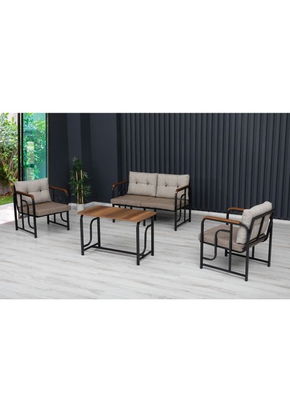 Serdem 2+1+1+Sehpa Bahçe Balkon Mobilya Takımı Cappuccino Kazayağı