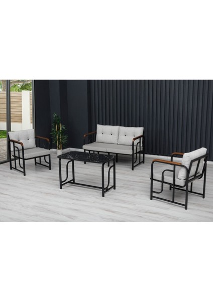 Serdem 2+1+1+Sehpa Bahçe Balkon Mobilya Takımı Gri Kazayağı