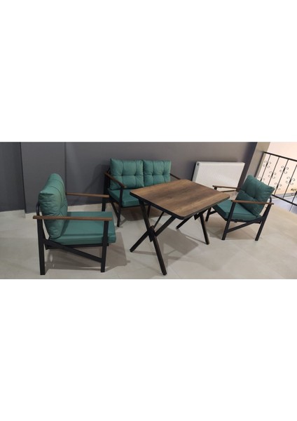 (L x )Serdem 2+1+1+Masa Bahçe Balkon Mobilya Takımı Yeşil