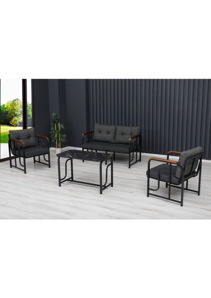Serdem 2+1+1+Sehpa Bahçe Balkon Mobilya Takımı Antrasit Kazayağı