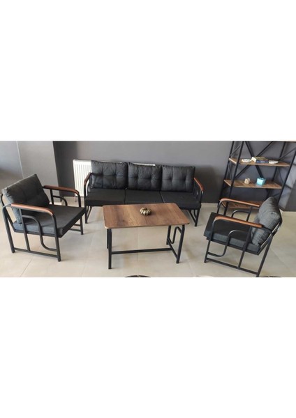 Serdem 3+1+1+Sehpa Bahçe Balkon Mobilya Takımı Antrasit