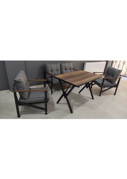 (L x )Serdem 2+1+1+Masa Bahçe Balkon Mobilya Takımı Gri