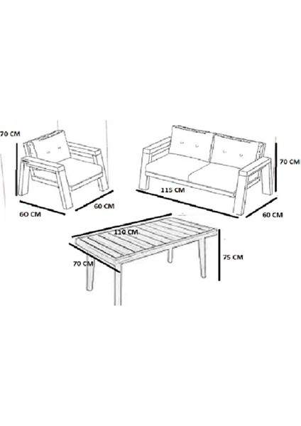 (L x )Serdem 2+1+1+Masa Bahçe Balkon Mobilya Takımı Gri fiyatları