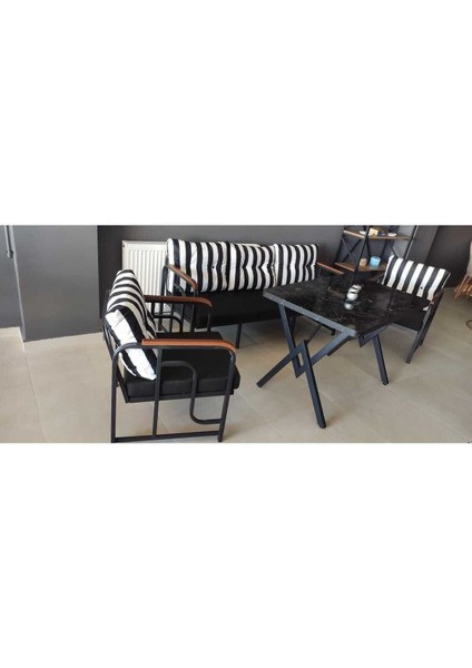 Serdem 3-1-1-Masa Bahçe Balkon Mobilyası Çizgili