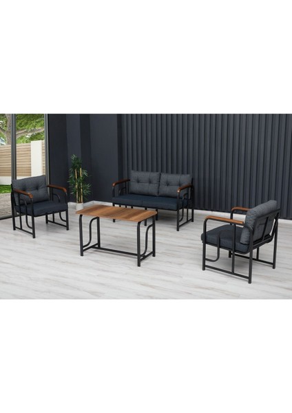 Serdem 2+1+1+Sehpa Bahçe Balkon Mobilya Takımı Lacivert Kazayağı