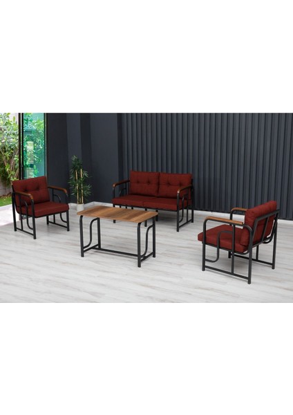 Serdem 2+1+1+Sehpa Bahçe Balkon Mobilya Takımı Bordo