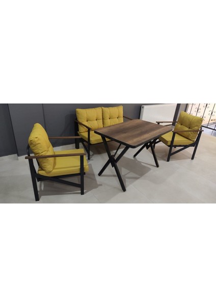 (L x )Serdem 2+1+1+Masa Bahçe Balkon Mobilya Takımı Sarı