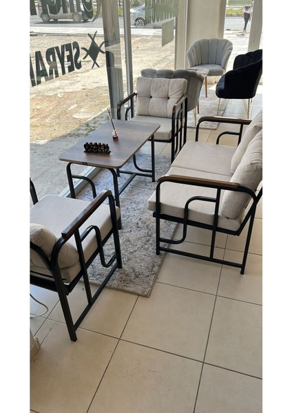 Serdem 2+1+1+Sehpa Bahçe Balkon Takımı Krem