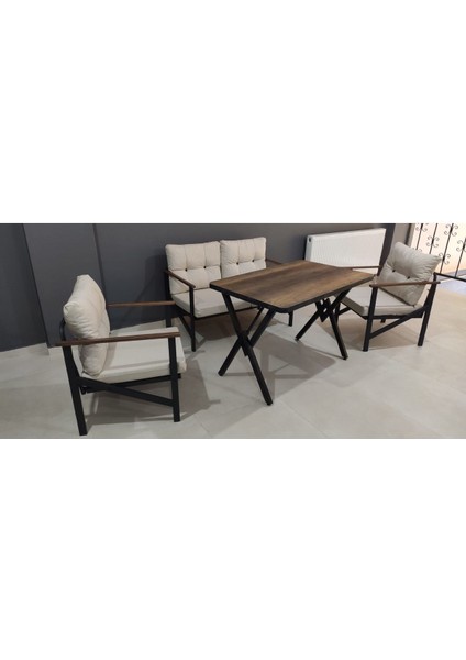 (L x )Serdem 2+1+1+Masa Bahçe Balkon Mobilya Takımı Krem
